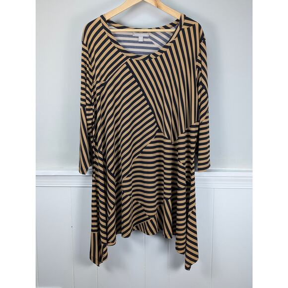 NWOT Woman Within Asymmetrical Black and Tan Striped Swing Tunic 2X - Picture 1 of 9